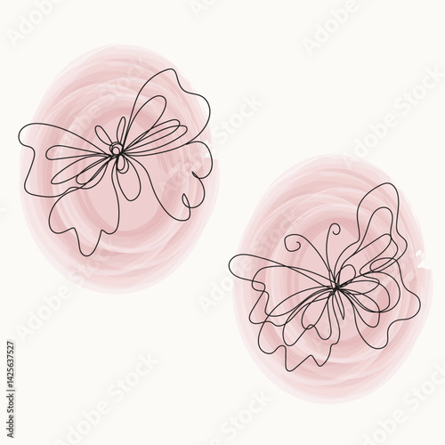 Elegant Pink Watercolor Background with Two Line Art Butterflies