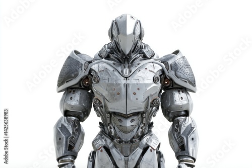 Powerful Armored Robot:  Futuristic Metal Design,  Grey Hues,  Sci-Fi Aesthetic