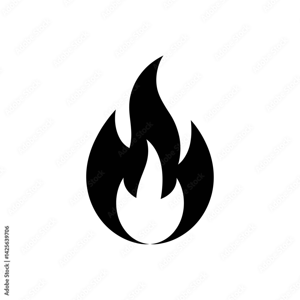 A bold, black flame icon stands out against a white background, featuring a stylized design with sharp, flowing lines. A bold, black flame icon stands out against a white background, featuring a stylized design with sharp, flowing lines.