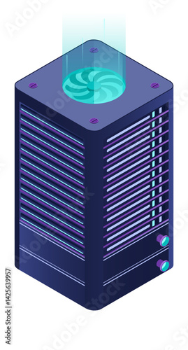 Isometric futuristic server. Isometric database or data center. Abstract blockchain. Computer storage. Cloud storage. Isometric technology