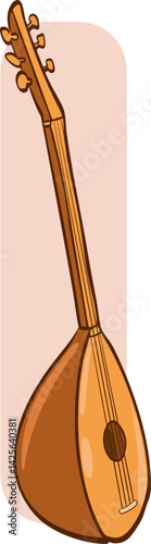 Turkish stringed musical instrument. Baglama reed. Vector illustration.