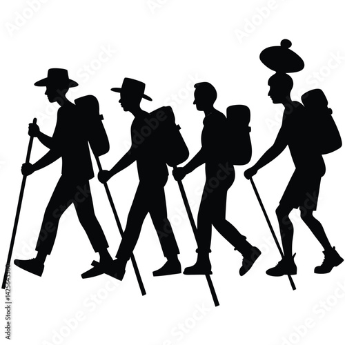 Group of People Hiking Silhouettes
