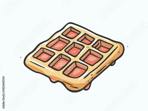 Cartoon waffle with syrup in hand-drawn style