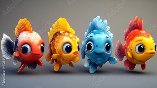 Cartoon Fish Swimming Together