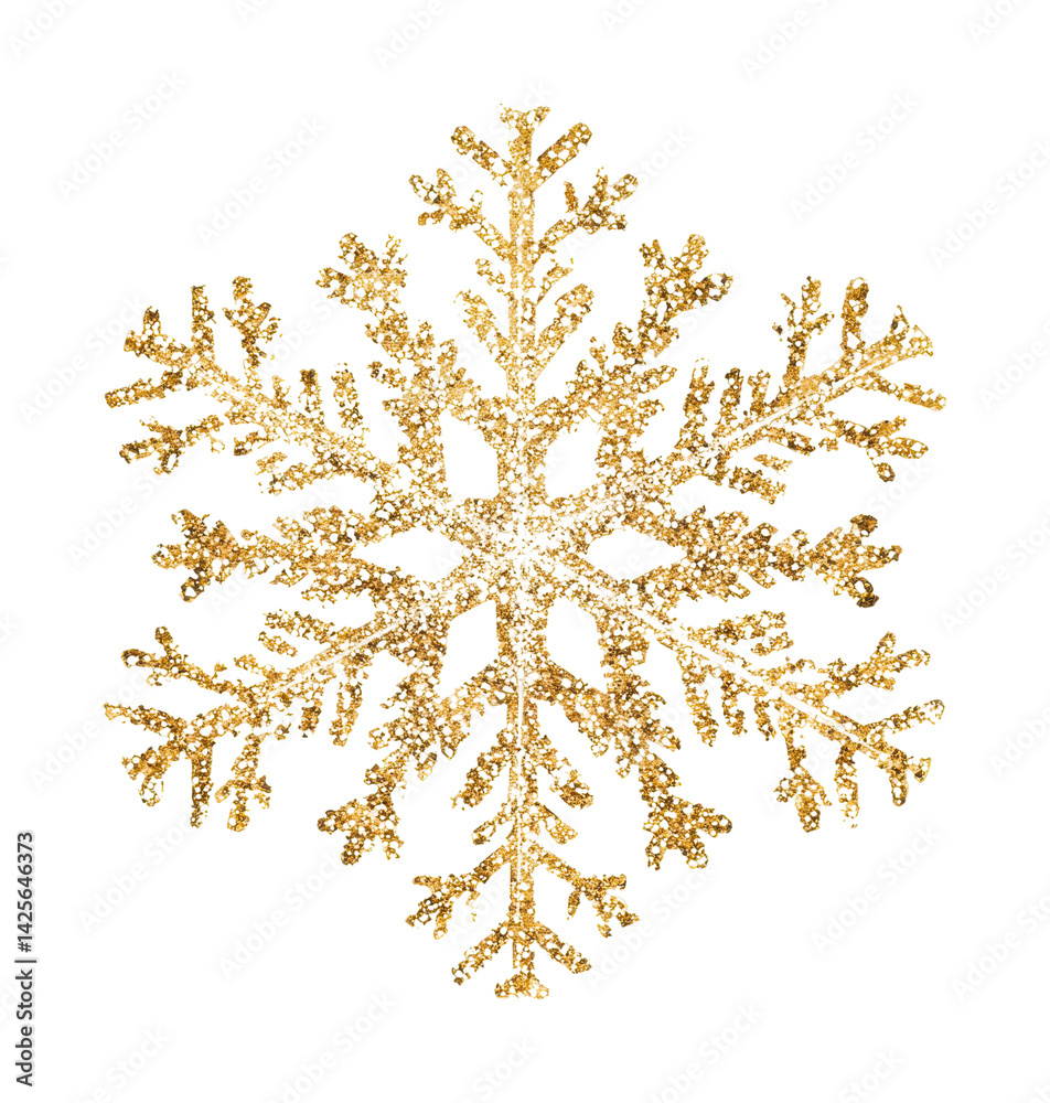 Golden snowflake with intricate pattern and texture, cut out - stock png. Golden snowflake with intricate pattern and texture, cut out - stock png.