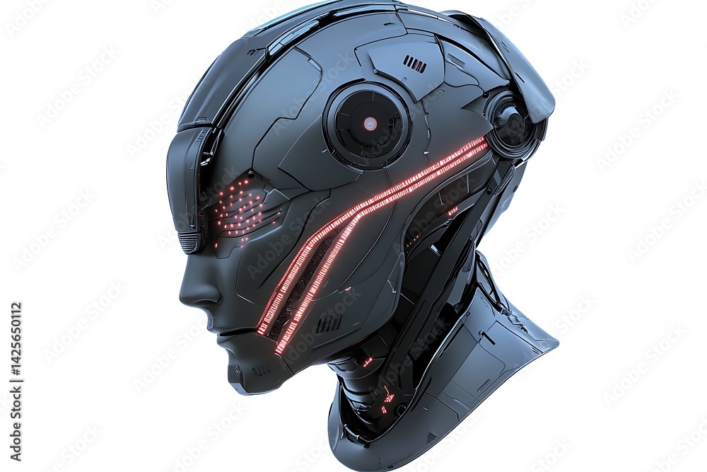 3D Robotic AI Head with Pulsing Data Streams 3D Robotic AI Head with Pulsing Data Streams