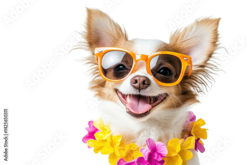 Cool puppy with sunglasses is ready to brighten your day with love and tail wags photo