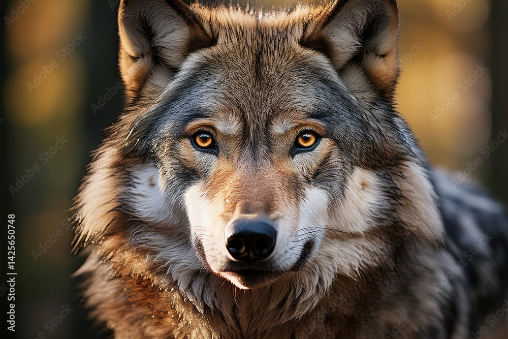 Fototapeta premium Smart look of a gray wolf. Close-up of a wolf. 