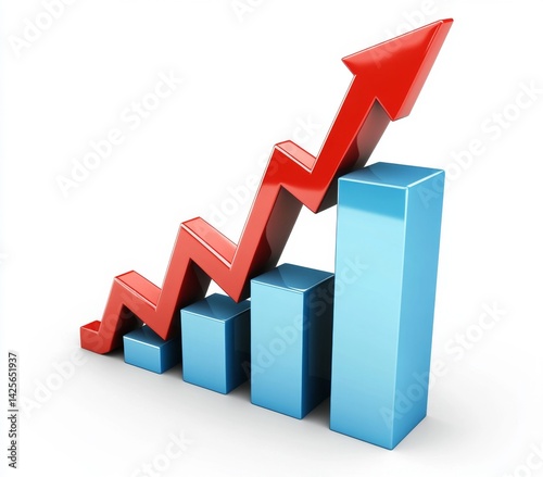 3D Growing Bar Graph on White Background photo