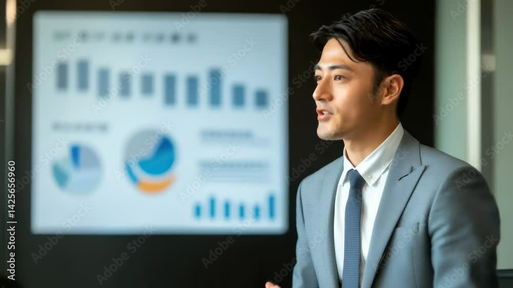 プレゼンやスピーチで聴衆に向かって話す日本人男性(講演・会社員・講師・起業・教育) プレゼンやスピーチで聴衆に向かって話す日本人男性(講演・会社員・講師・起業・教育)