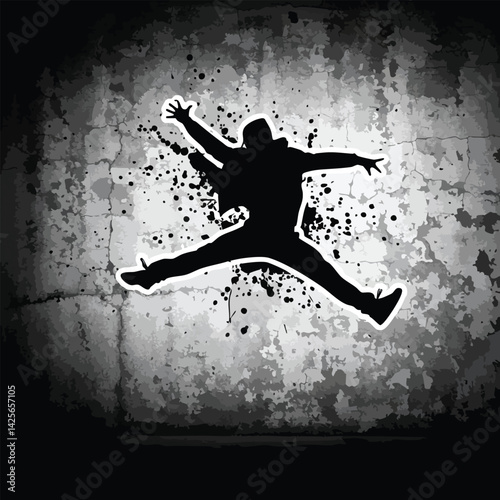 Silhouette of jumping man on grunge wall background vector illustration art