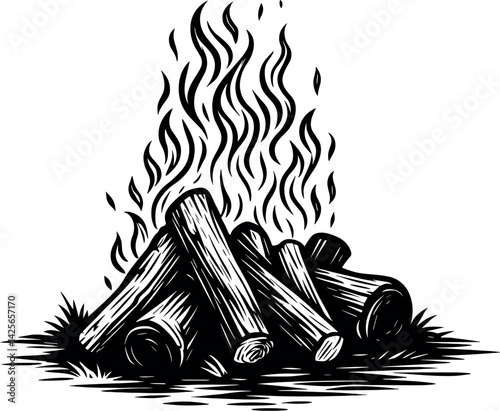Campfire vector black silhouette print design