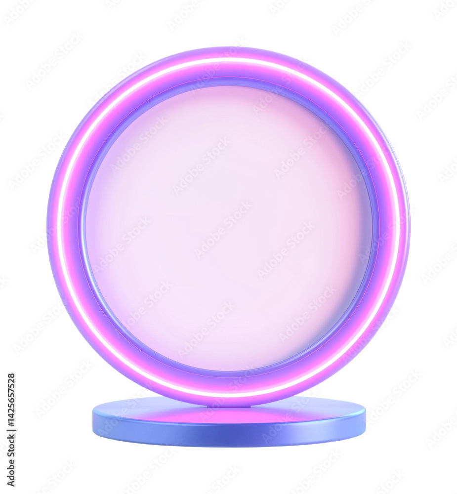 Fototapeta premium Futuristic neon circular display with glowing led lights, cut out - stock png.