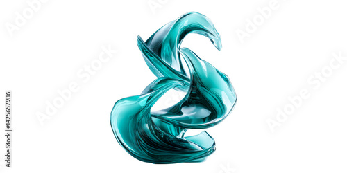 Abstract sculpture of smooth, flowing forms, made of transparent blue glass, minimalist composition on a white background. Copy space. Generative AI