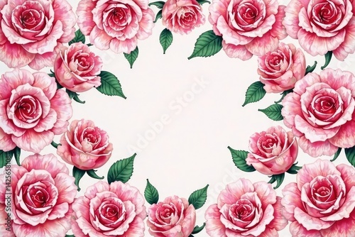 Intricate watercolor rose pattern, blush pink hues, nature, summer