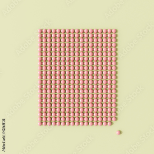 3D rendering of pink pearls arranged in a pattern with one pearl set apart symbolizing individuality