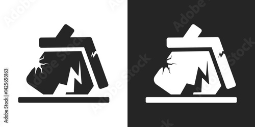 Earthquake damage house icon, Cracked building symbol icon vector design
