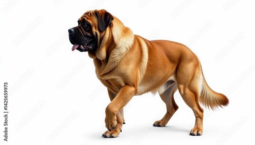 Obraz premium Majestic Mastiff, powerful stance, white background, noble, muscular