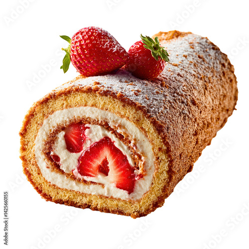 A slice of cake with strawberries on top