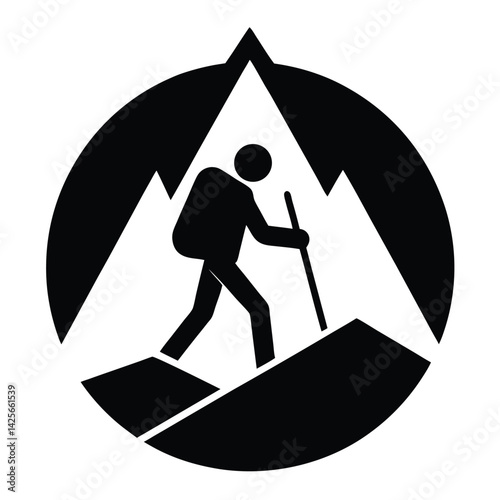 Person Trekking Up a Mountain Icon