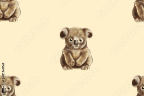 Cute Baby Koala Seamless Pattern on Cream Background