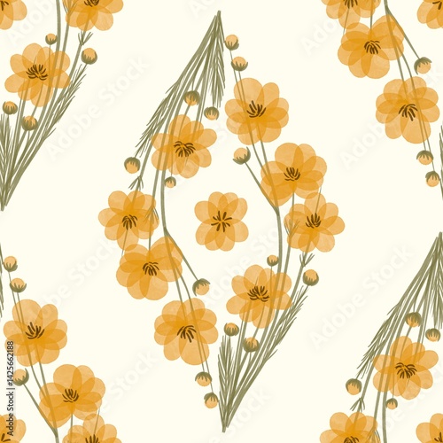 Seamless watercolour and unique floral pattern background for covers, notes, Soft backgrounds colour. Watercolour art work. Flower stalk.