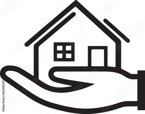Flat Vector Real Estate Logo with Roof and Window Symbol

