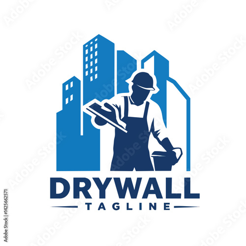 Drywall Worker Cityscape Logo

