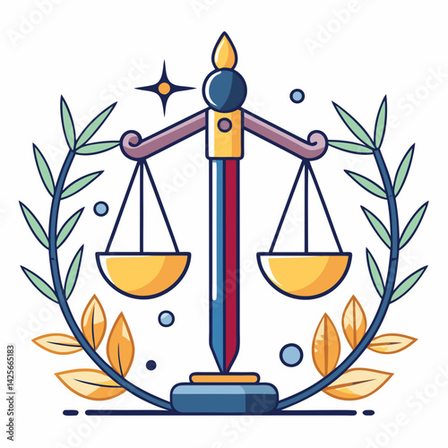 a vector illustration of a justice scale- balanced