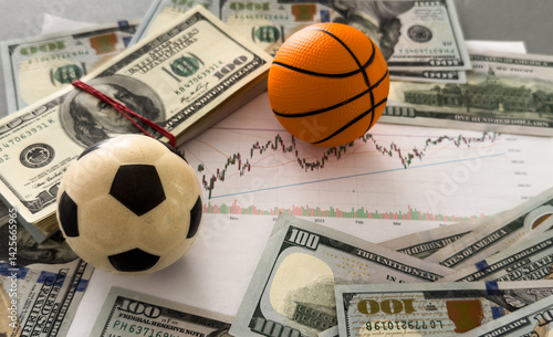 Obraz na płótnie Football and money. Online bet - sports betting and gambling addiction - sport and soccer w salonie