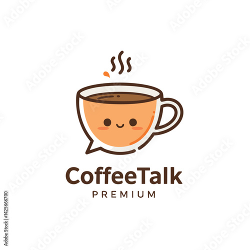 Cute Coffee Cup Chat Bubble Logo for Cafe or Social Media

