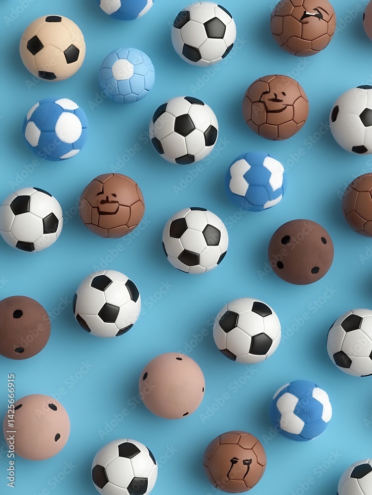 Soccer balls pattern on blue Soccer balls pattern on blue
