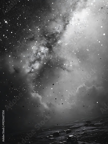 Starry night sky over landscape