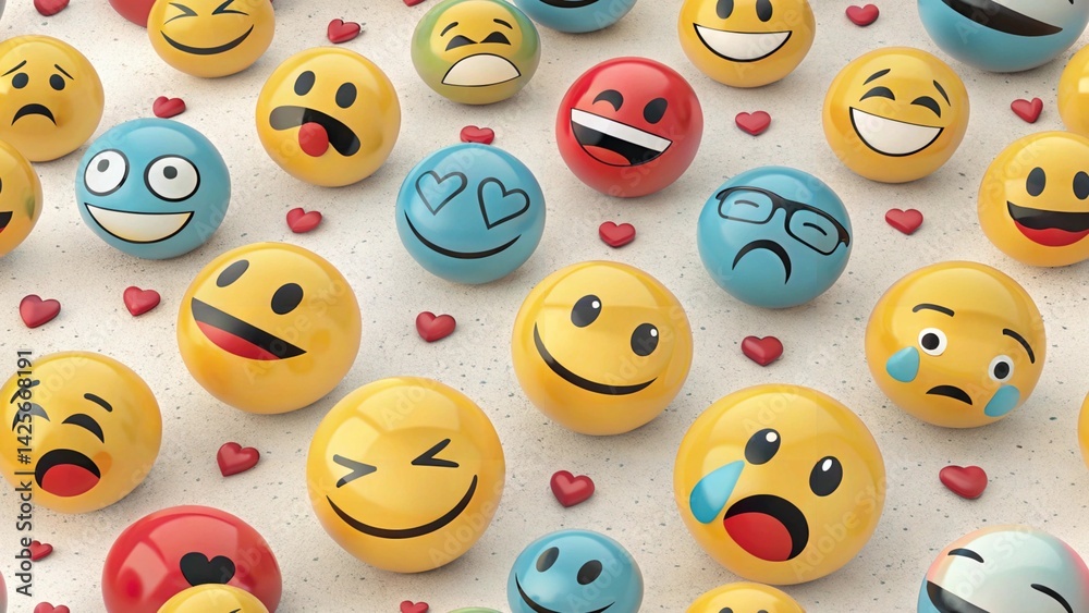 Obraz premium Collection of Colorful 3D Emojis Pattern Design. Many Different Emotional Emoticons 