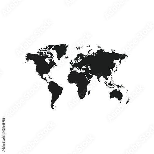 Black World Map Silhouette with Transparent Background Continent Cartography