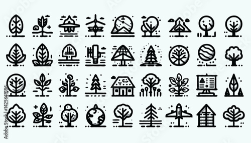 tree line icon set black and white