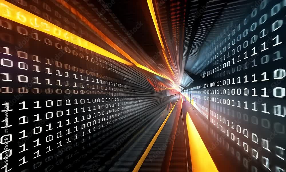 Binary code tunnel with lights