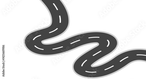 Winding road isolated on white background. Disappearing into the distance. The two-lane road with lane markings. Conceptual image. 3d rendering 
