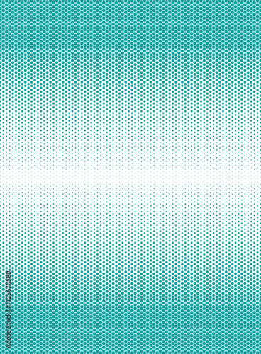 Turquoise hexagon dotted pattern background on white background. Hexagon dotted halftone gradient texture pattern. Vanishing polka dot background. Repeating dots gradation pattern. Blue fading comic p