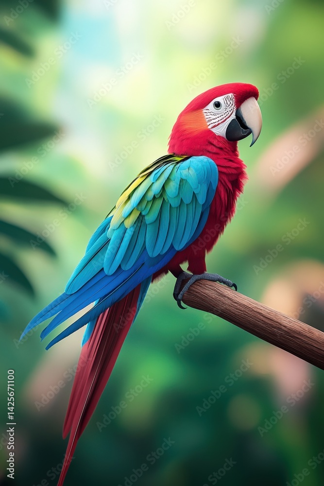 Obraz premium Colorful Brazilian rainforest parrot perched in lush jungle setting