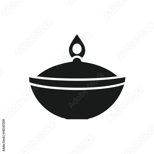 Black Silhouette Of Diya Oil Lamp For Diwali Celebration Symbol Vector.