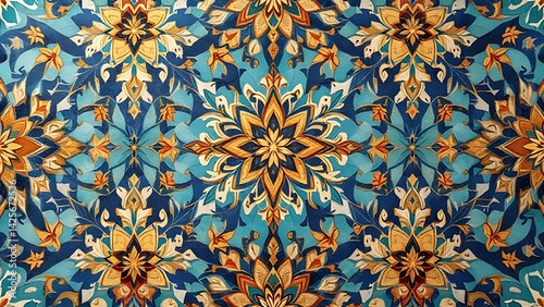 Seamless Moroccan fabric pattern with geometric and floral motifs in vibrant colors. Great for textile design, backgrounds, packaging, and decorative projects