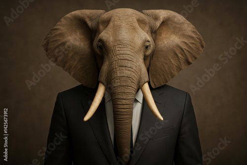 Wallpaper Mural a man in a formal suit with an elephant's head on a dark brown background Torontodigital.ca