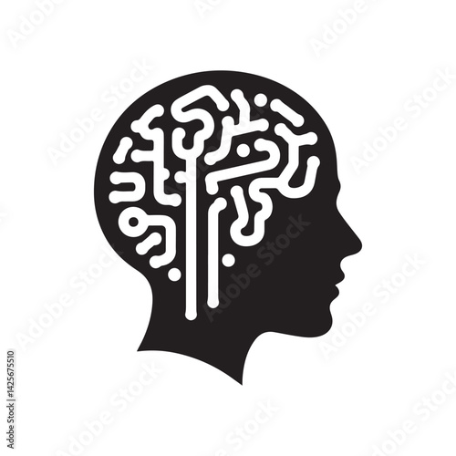 ai brain vector silhouette clip art logo collection