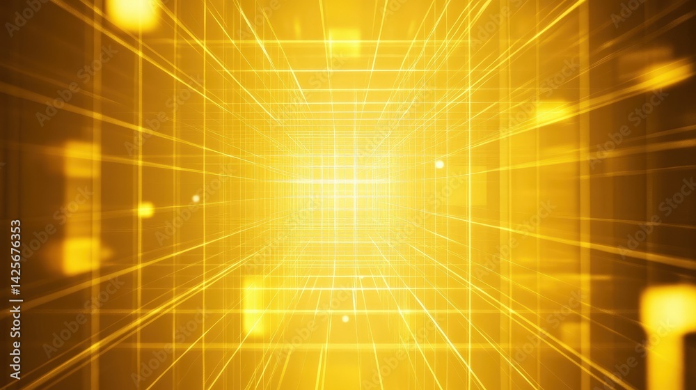 Obraz premium A deep yellow geometric background with layered square grids and a soft glow in the center
