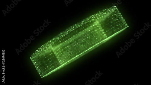 Technology green torus with connecting dots and lines. Digital abstract network structure. 3D rendering.