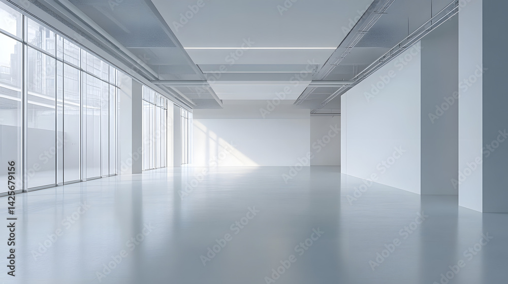 Obraz premium Modern minimalist office space urban location interior photography bright environment wide angle view