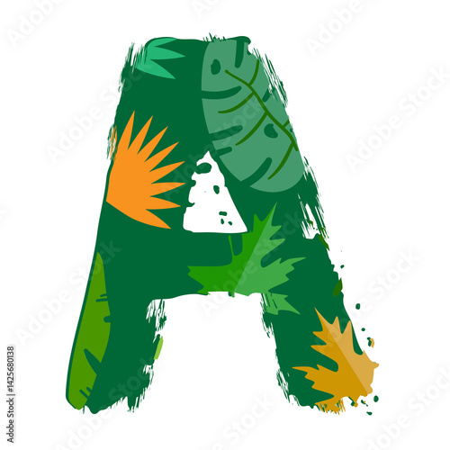 alphabet letter A tropical leaves
