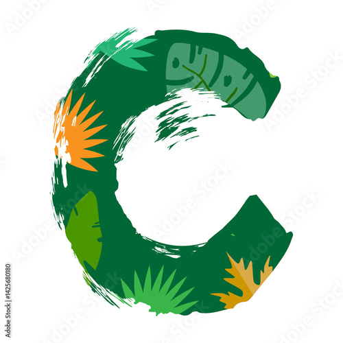 tropical leaves alphabet letter C