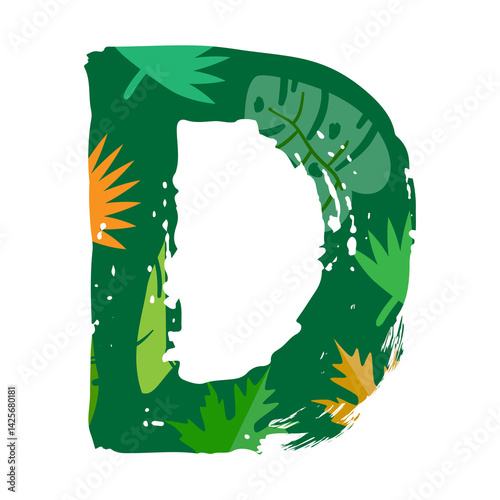 tropical leaves alphabet letter D